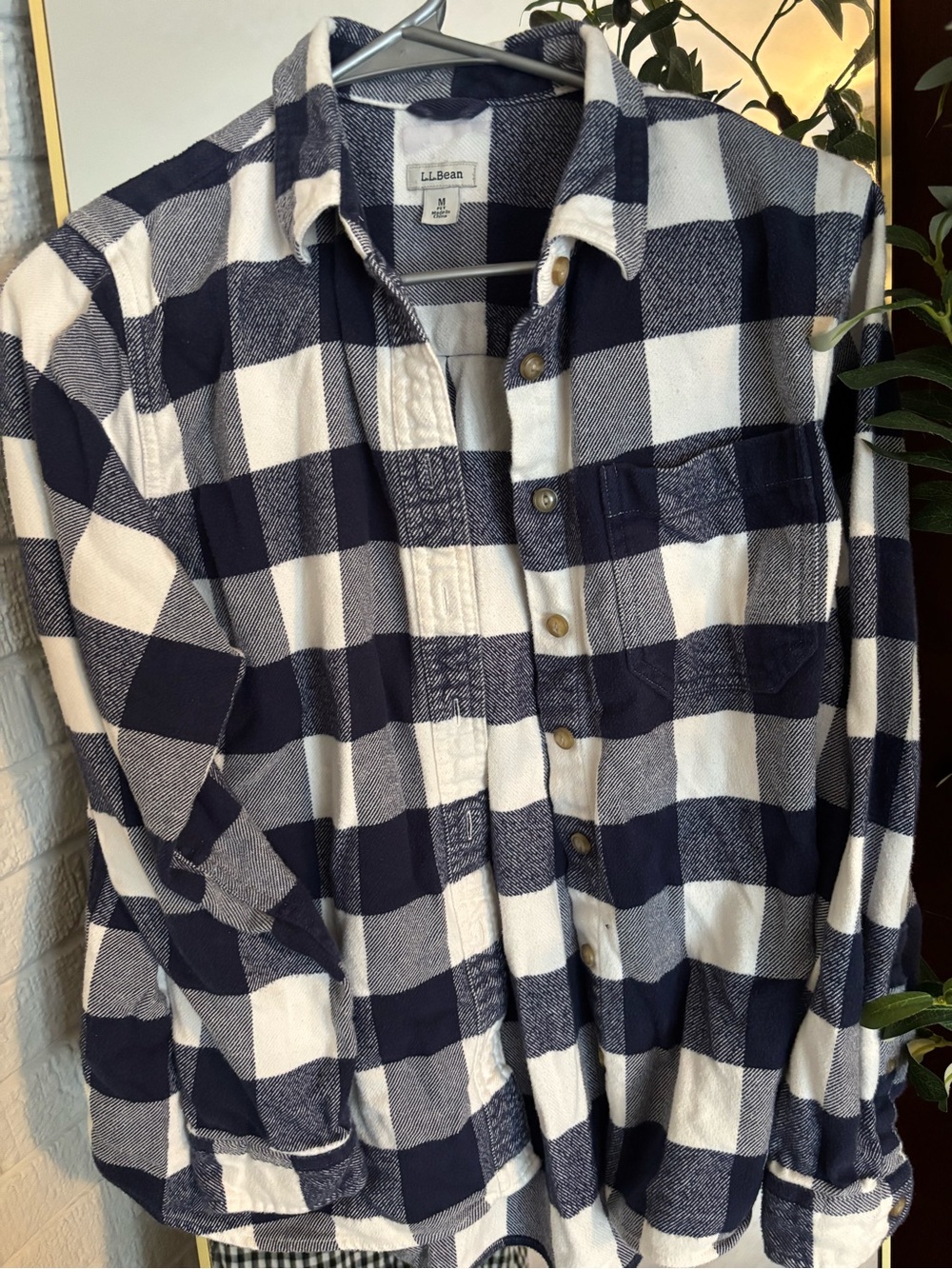 L.L. Bean Navy and White Buffalo Plaid Button-Down Shirt - Picture 2 of 4